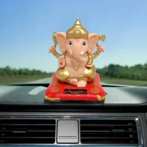 Decorative Medium Lord Ganesh Idol with Solar-Powered Base – Home & Office Decor – 1 Pc ( default, Standard )