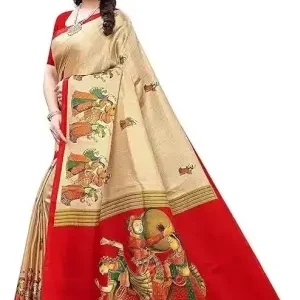 Women's Designer Art Silk Printed Saree with Separate Blouse Piece – Free Size, Elegant Party & Wedding Wear ( red, Standard ).