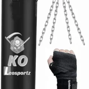 Punching Bag Set with Boxing Wraps - Heavy Punching Bags for Boxing, Judo, Kickboxing | Boxing Bag Made of PU for Men (Black PU Unfilled, 4.00) ( black, 4FT )