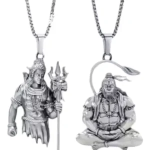 Pack of 2 Latest Hanuman Ji and Shiv Ji Lockets – Copper-Plated Steel Pendant with Alexandrite Stone, Free Size ( default, Standard ).