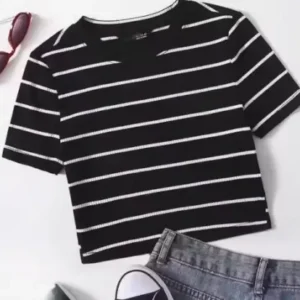 Pretty Graceful Striped Women Tops & Tunics – Lycra Sleeveless Crop Top ( default, S )