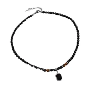 Men’s Stainless Steel Tiger Eye Stone Pendant Necklace with Beads – Silver-Plated Adjustable Chain, Stylish Locket for Men & Boys ( default, Standard ).