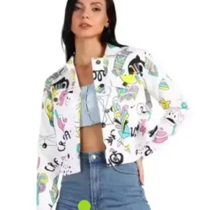 Women’s Printed Denim Jacket – Casual Outerwear ( default, S )