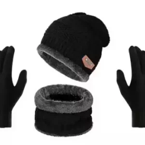 Weanies Winter Knit Beanie Cap Hat Neck Warmer Scarf and Woolen Gloves Set for Men & Women (3 Piece) ( default, OS )