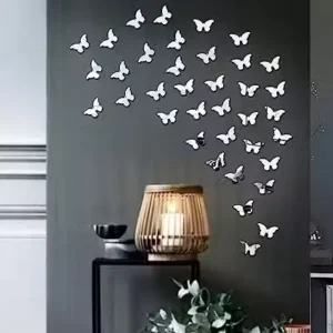 Plouf 35 Butterfly Silver Acrylic Mirror Wall Sticker ( default, OS )